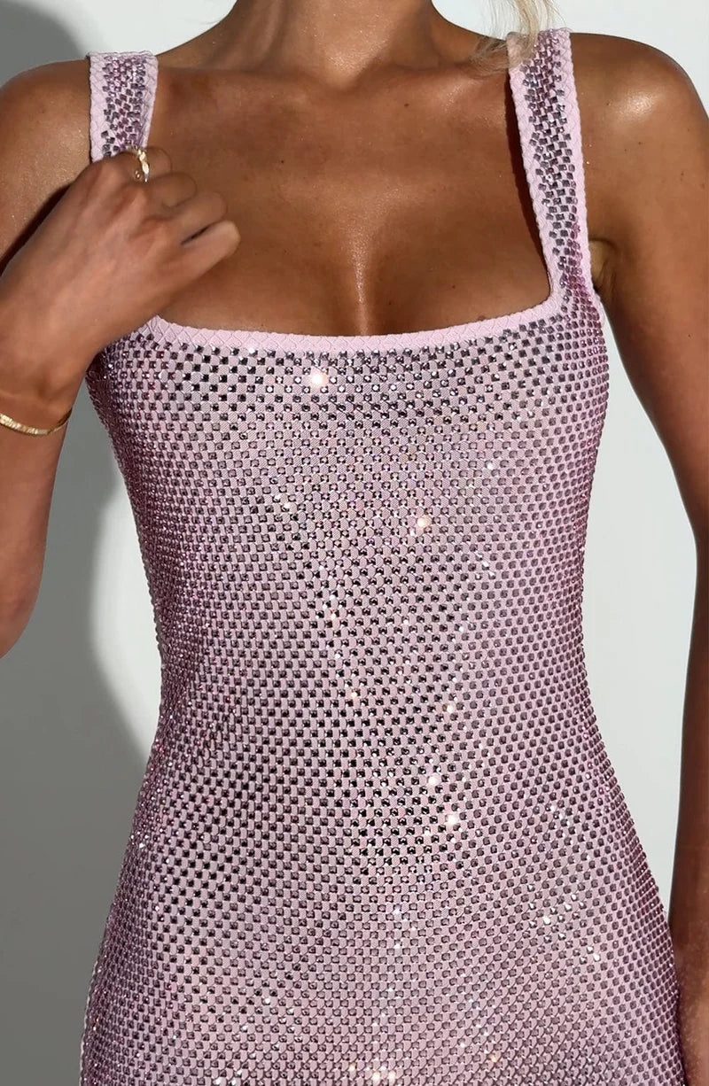 Glamorous Bodycon Square Neck Maxi Dress with Shiny Mesh Detailing Evening Dress