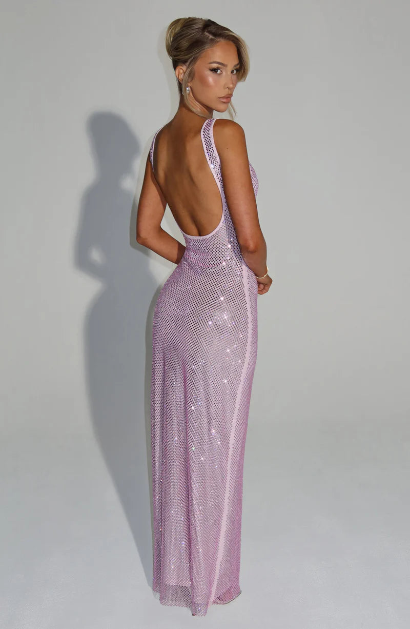 Glamorous Bodycon Square Neck Maxi Dress with Shiny Mesh Detailing Evening Dress