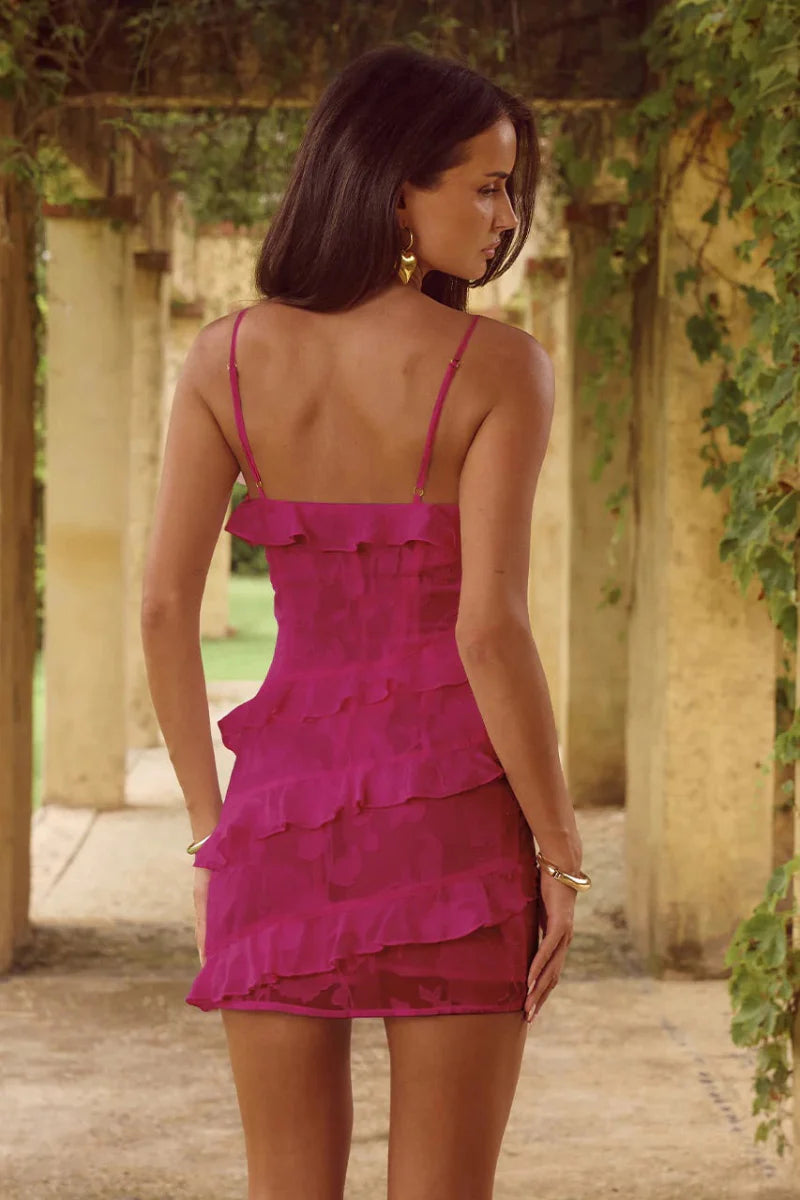 Bodycon V-Neck Spaghetti Strap Chiffon Ruffled Homecoming Dress