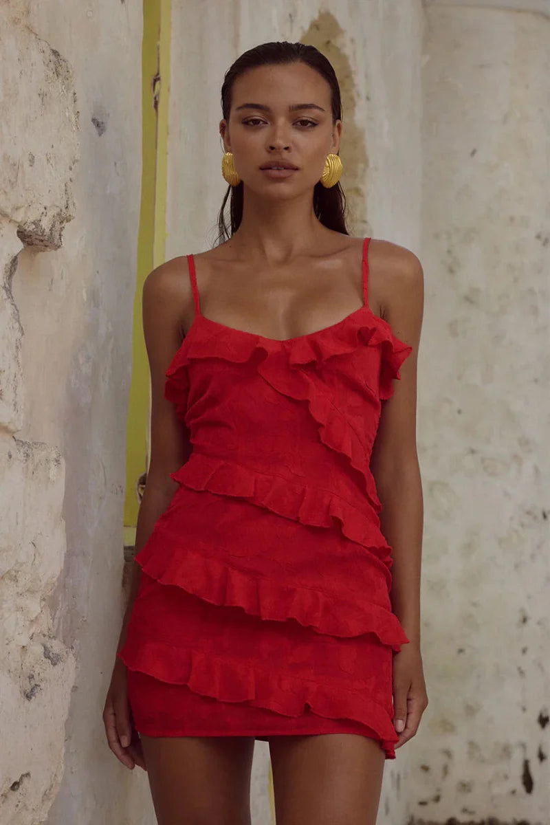 Bodycon V-Neck Spaghetti Strap Chiffon Ruffled Homecoming Dress