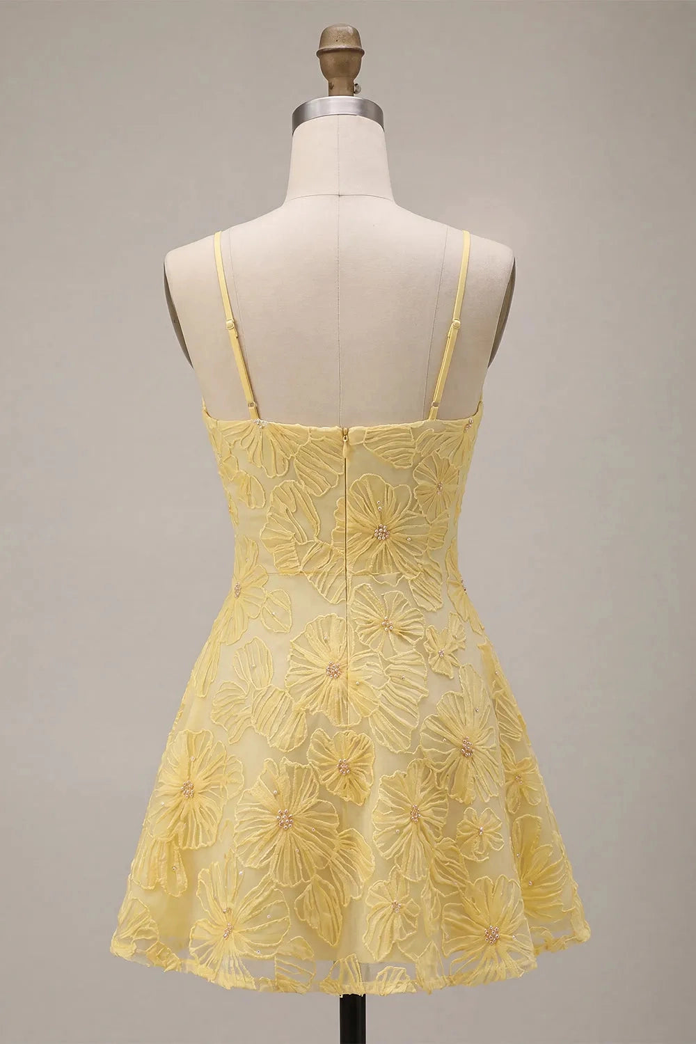 Bright A‑Line V‑Neck Spaghetti‑Strap Low‑Back Short Homecoming Dress