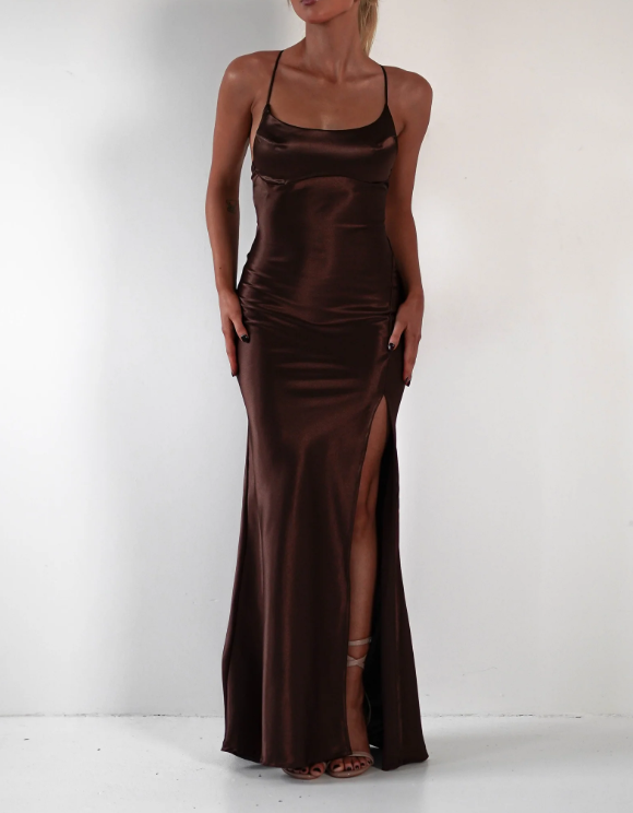Elegant Soft Satin Slit Maxi Dress with Spaghetti Straps Party Wedding Guest Dresses With Mermaid Square Neck