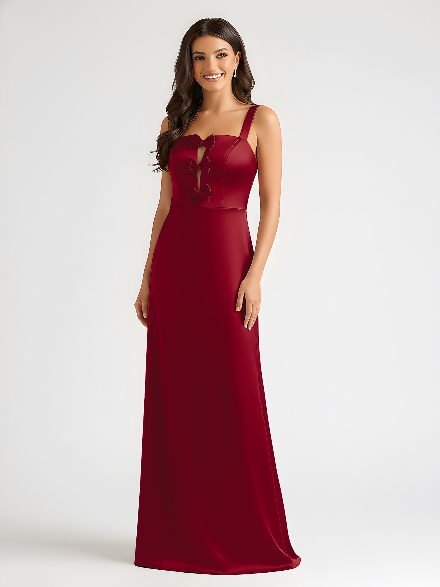 Vestidos de fiesta de graduación de satén, vestido largo formal, cuello cuadrado asimétrico con detalle de lazo, para invitadas de boda y ocasiones especiales