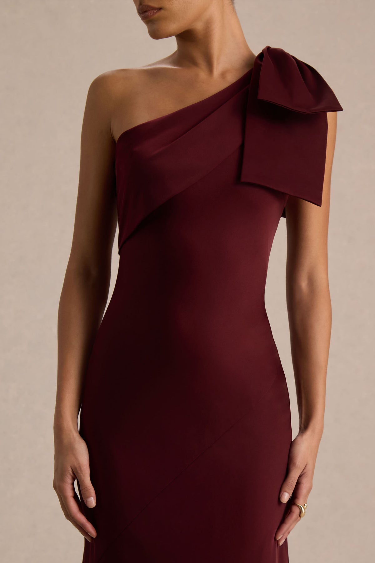 Trumpet/Mermaid One-Shoulder Satin Crepe Wedding Guest Dresses Bowknot Ankle-Length Sleeveless Bridesmaid Dress