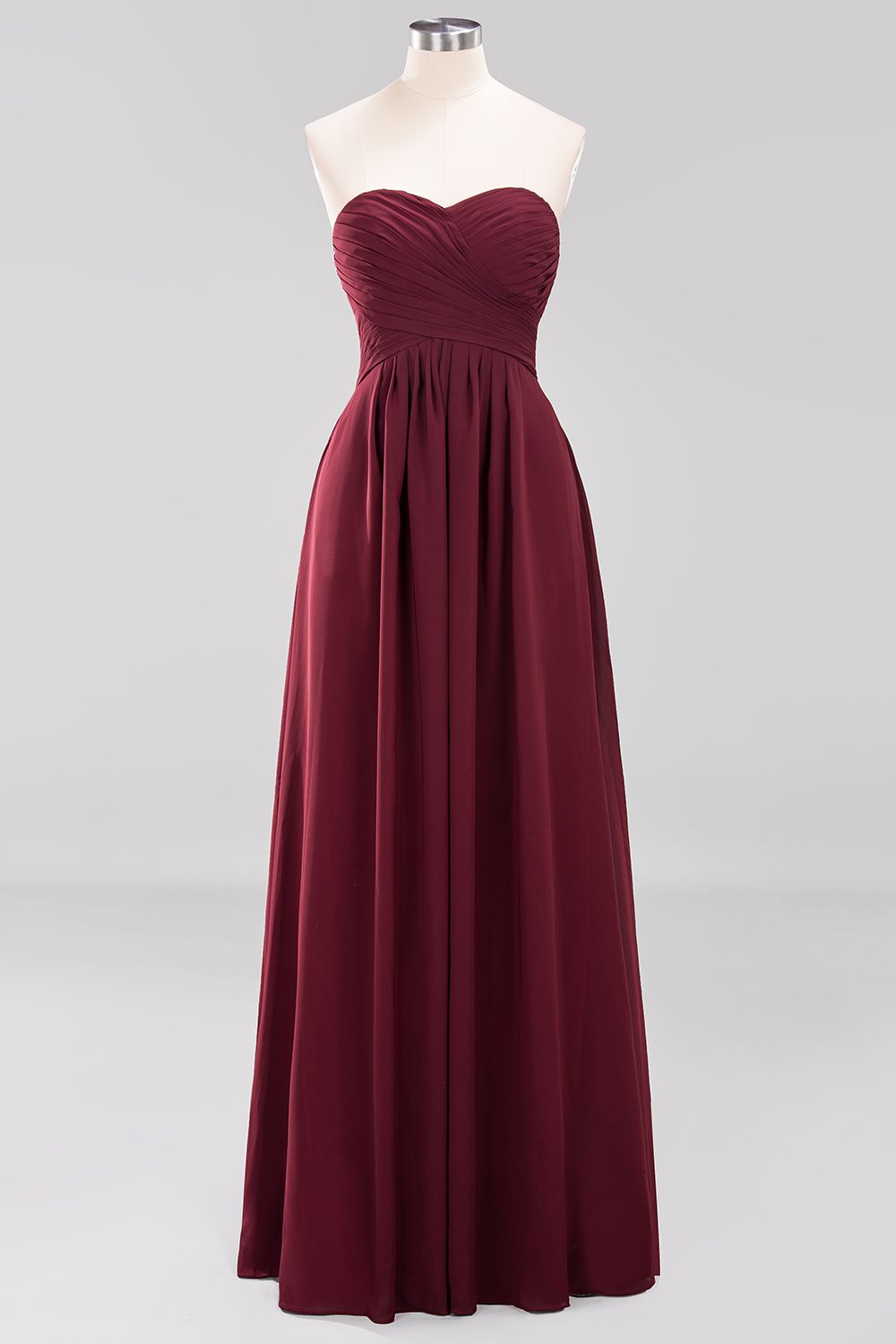 A Line Classic Sweetheart Strapless Ruffles Floor Length Chiffon Bridesmaid Dress Evening Gown