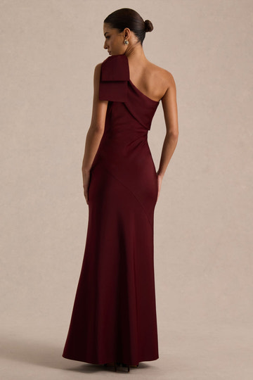 Trumpet/Mermaid One-Shoulder Satin Crepe Wedding Guest Dresses Bowknot Ankle-Length Sleeveless Bridesmaid Dress