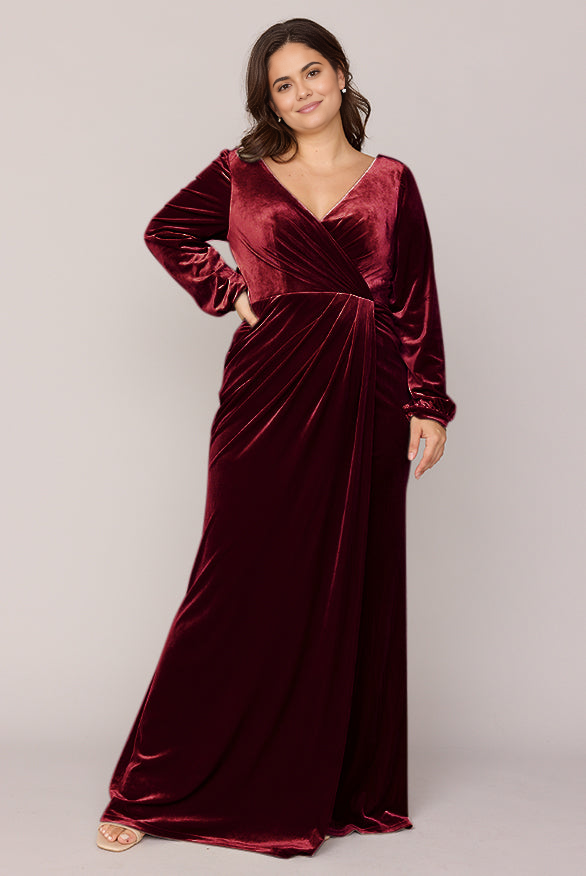 Long Sleeve Fall and Winter Velvet Wrap Bridesmaid Dress V-Neck Party Wedding Guest Dresses With Slit