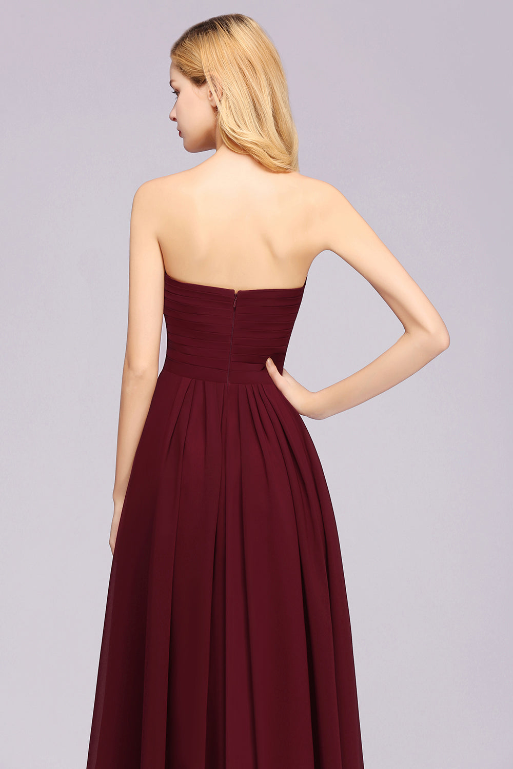 A Line Classic Sweetheart Strapless Ruffles Floor Length Chiffon Bridesmaid Dress Evening Gown