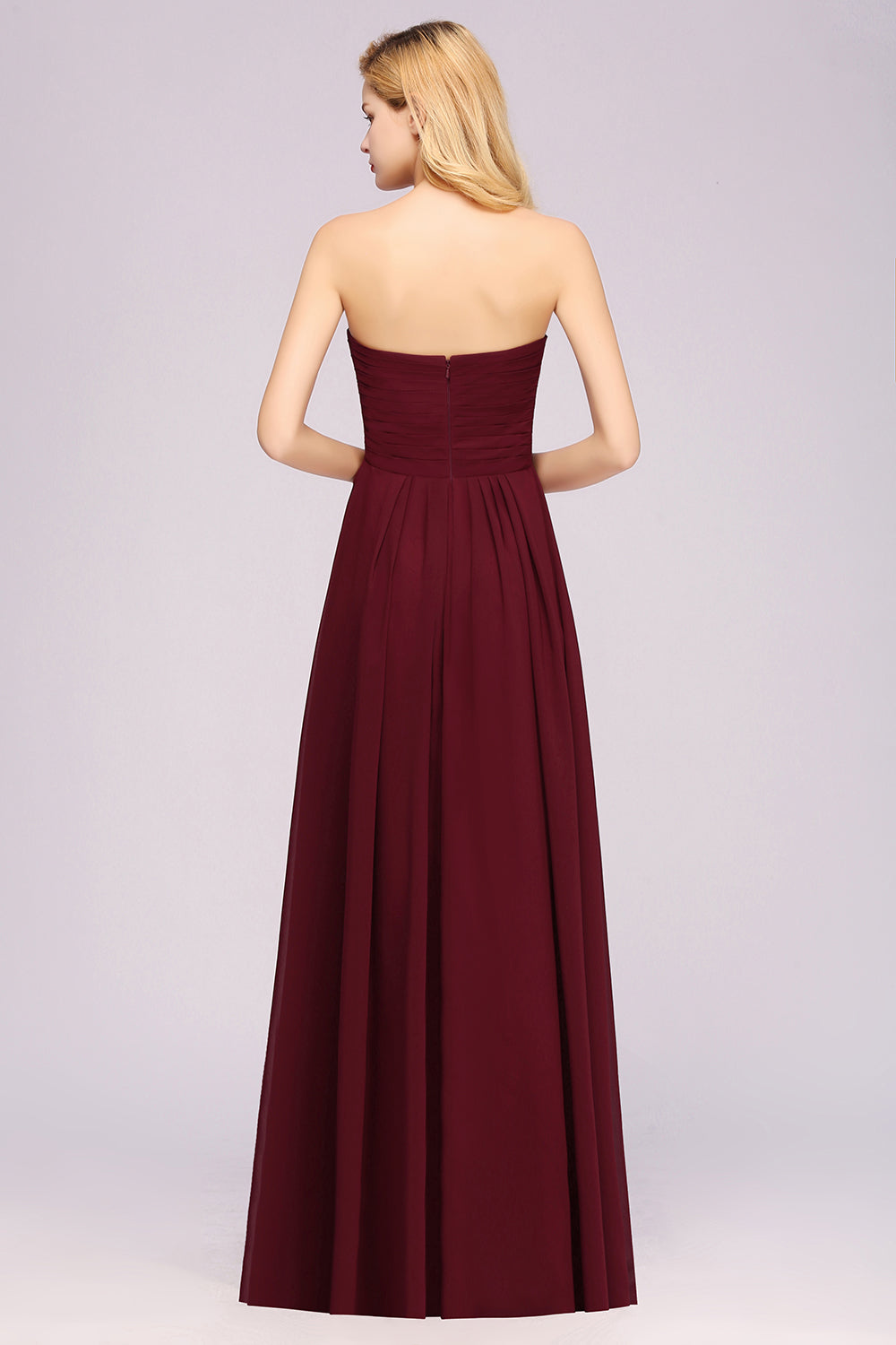 A Line Classic Sweetheart Strapless Ruffles Floor Length Chiffon Bridesmaid Dress Evening Gown