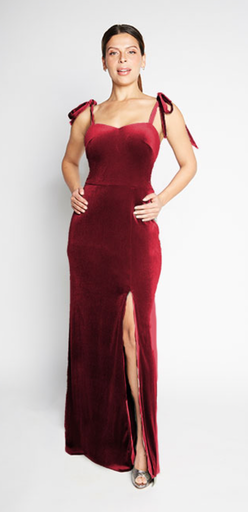 Elegant Sleeveless Soft Velvet Mermaid Maxi Dress with Bow-Strap Back Detail Bridesmaid Dresses