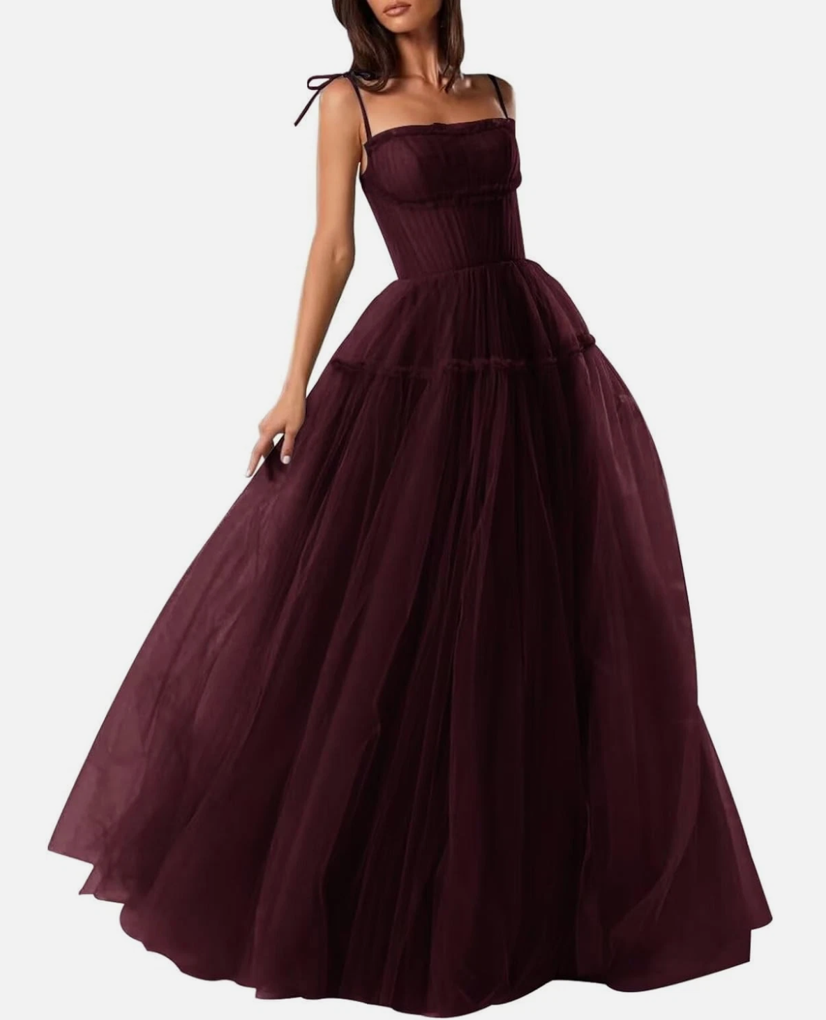 Vestido de fiesta de tul para mujer, largo, corte en A, formal, para noche, vestidos de fiesta formales