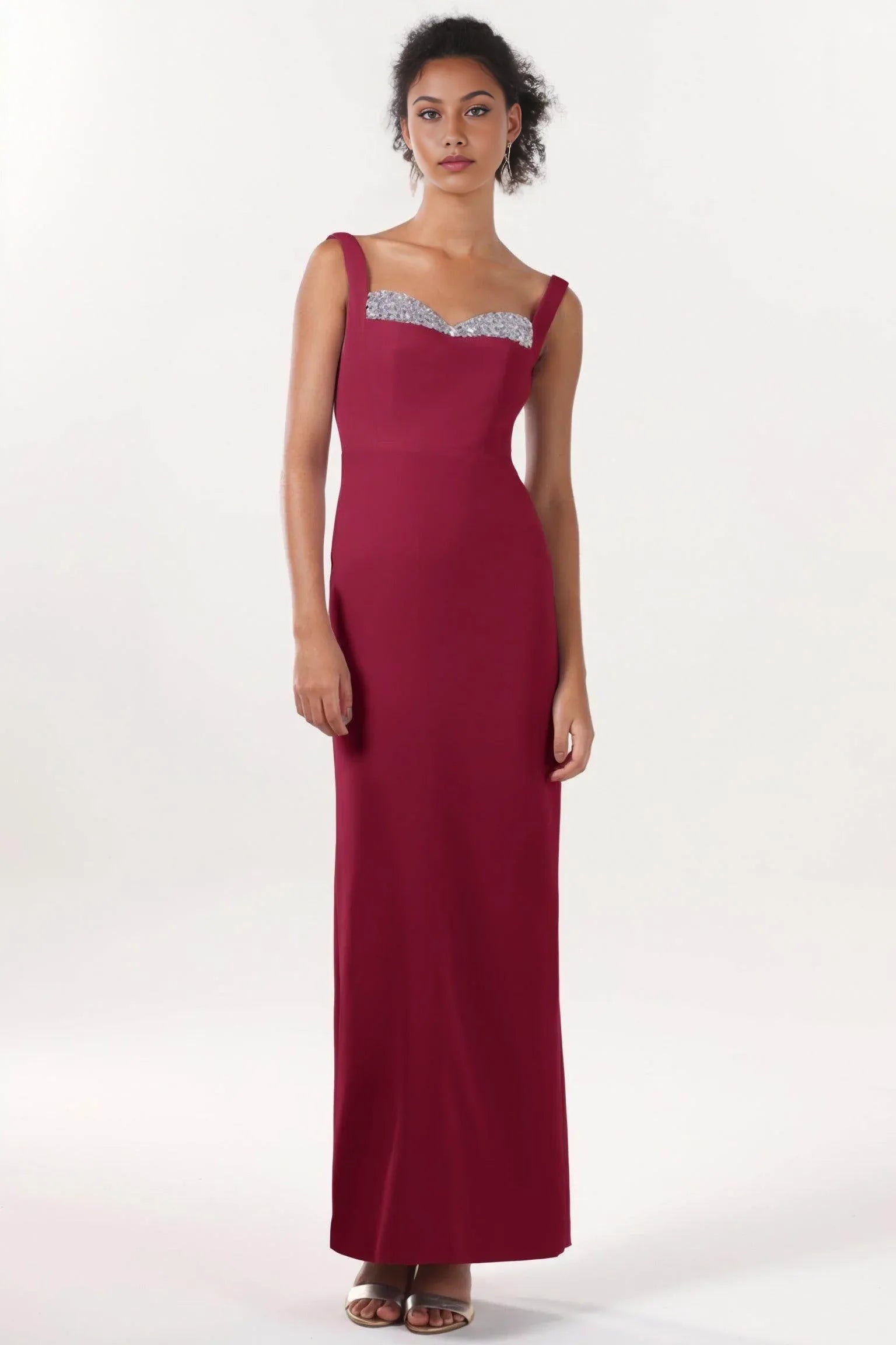 Graceful Sheath-Column Sweetheart Sleeveless Crepe Beaded Formal Evening Dress