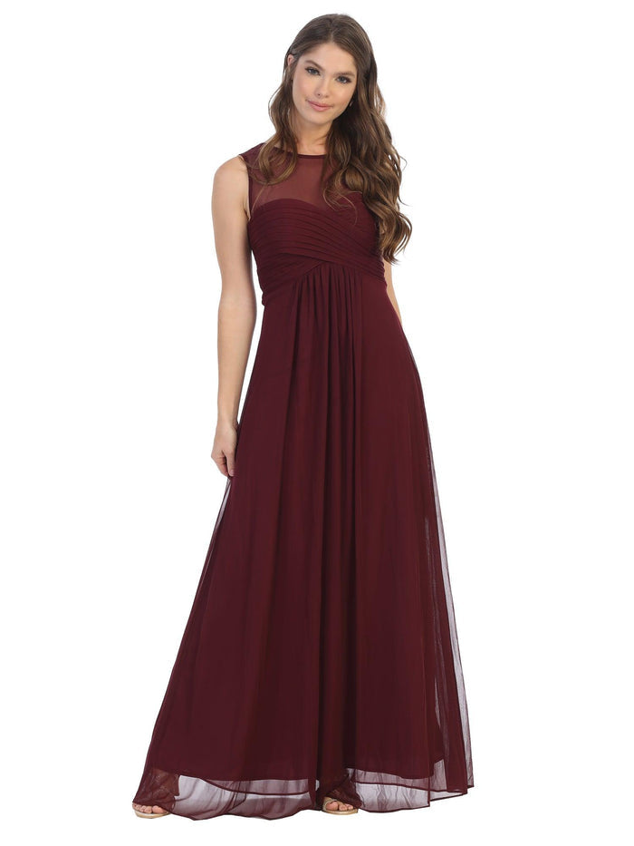 Women's Chiffon Long Sleeveless Illusion Neck Maxi Dress Long Formal Bridesmaids Dress