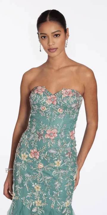 Mermaid Gown Strapless Open Back Floral Embellished Floor-Length Formal Prom Dress