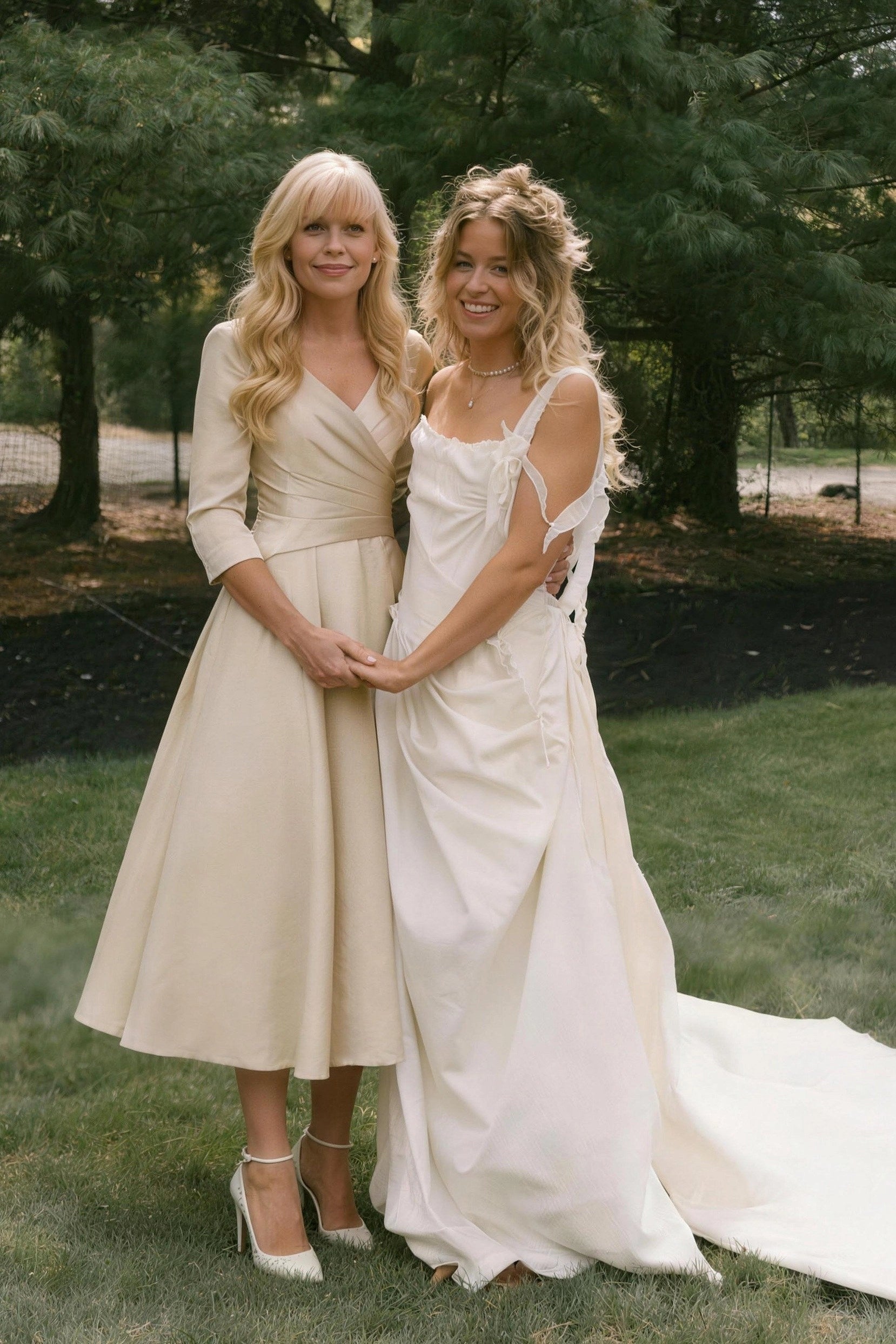Classic A-Line V Neck 3/4 Sleeve Zip Back Midi Mother Of The Bride Dress