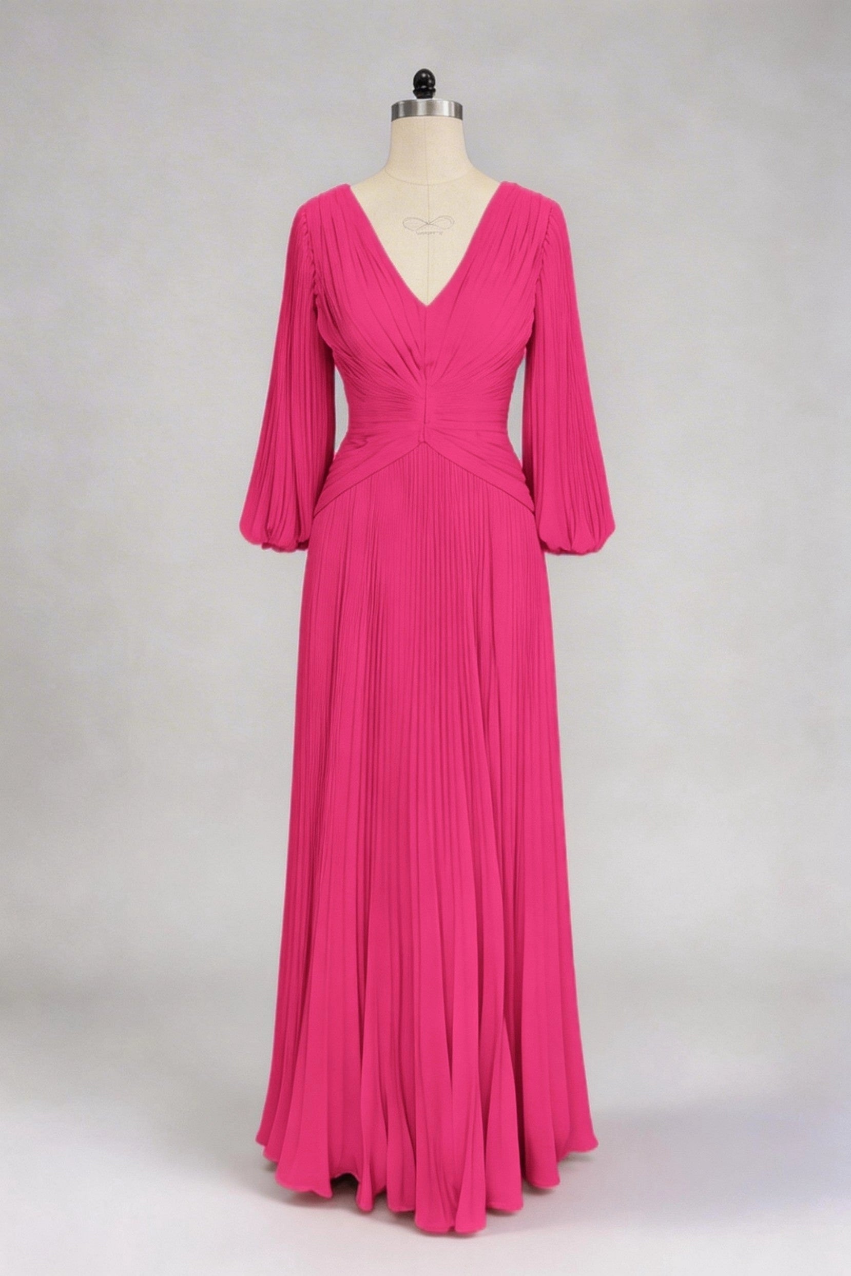 Flowy A-Line V Neck Long Sleeve Zip Back Floor Length Mother Of The Bride Dress