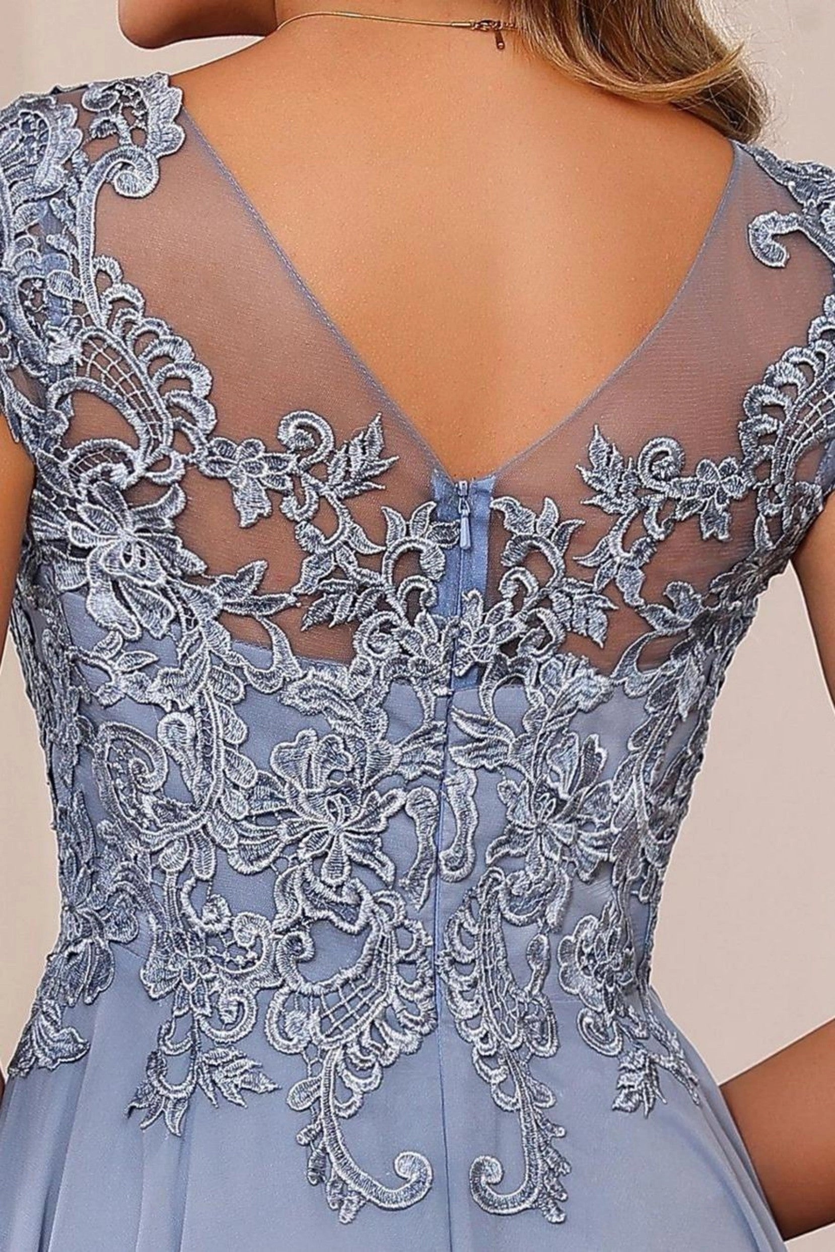 Flowy A-Line Bateau Short Sleeve Zip Back Floor Length Mother Of The Bride Dress