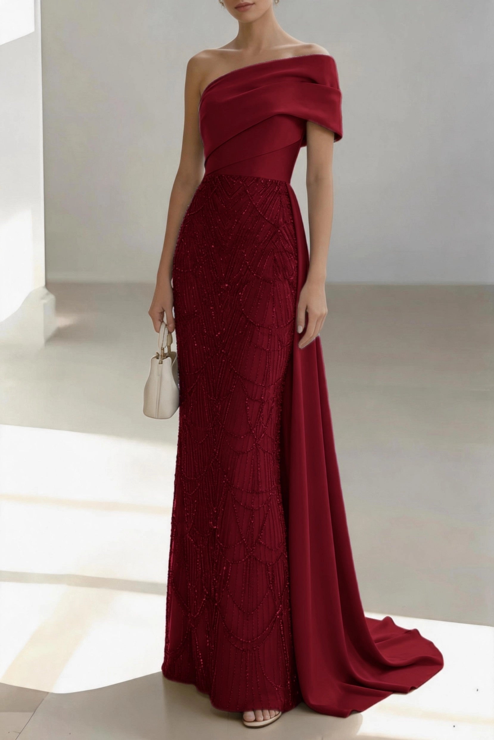 Glam Mermaid One Shoulder Sleeveless Zip Back Floor Length Mother Of The Bride Dress