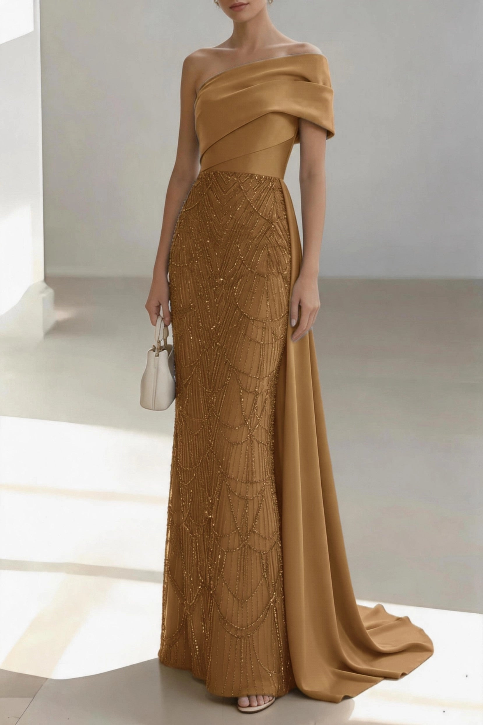 Glam Mermaid One Shoulder Sleeveless Zip Back Floor Length Mother Of The Bride Dress