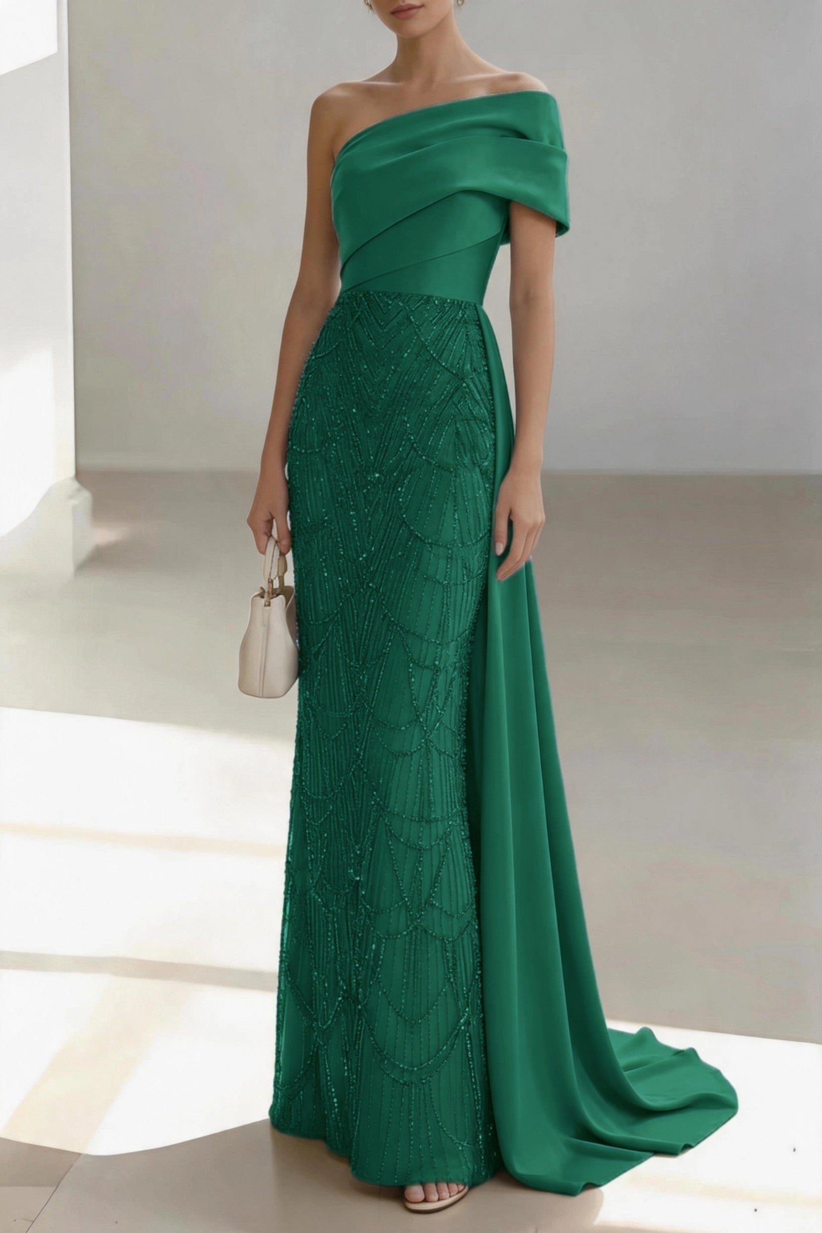 Glam Mermaid One Shoulder Sleeveless Zip Back Floor Length Mother Of The Bride Dress