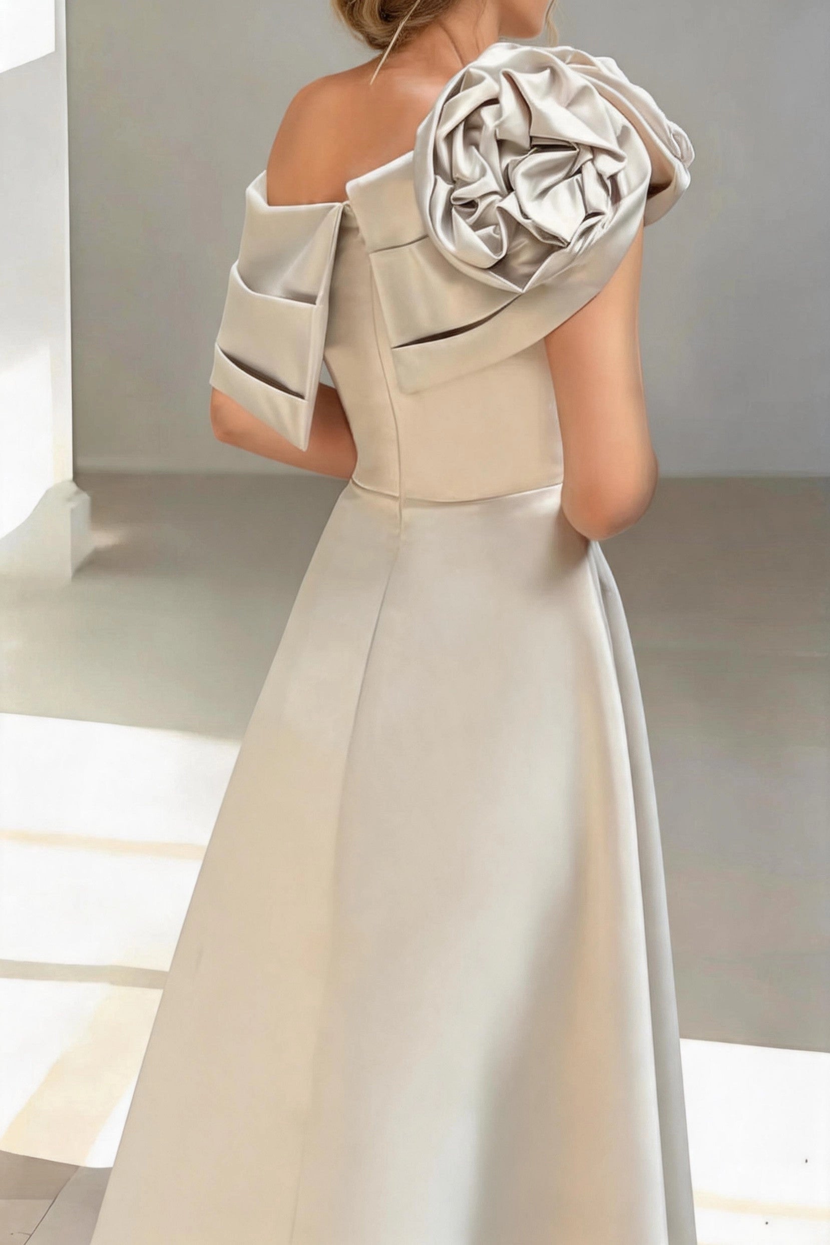 Luxury A-Line One Shoulder Sleeveless Zip Back Floor Length Mother Of The Bride Dress