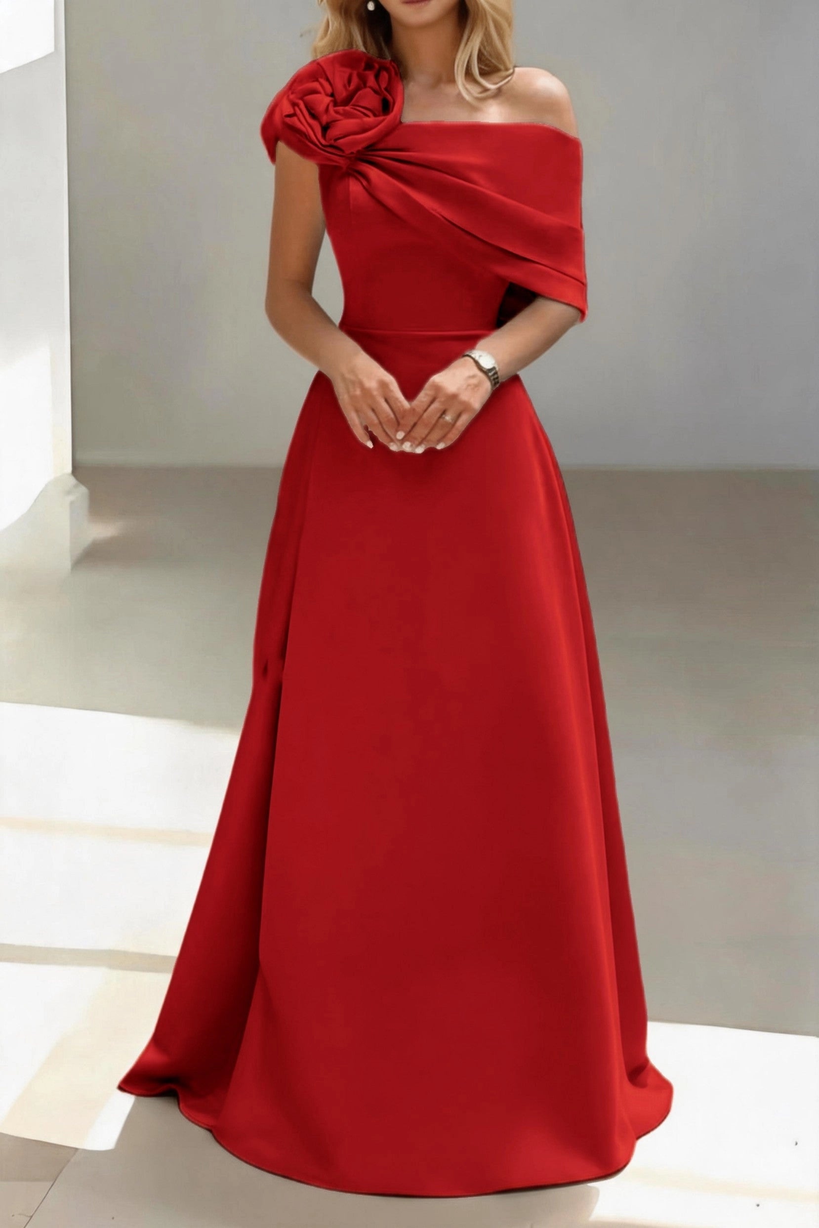 Luxury A-Line One Shoulder Sleeveless Zip Back Floor Length Mother Of The Bride Dress