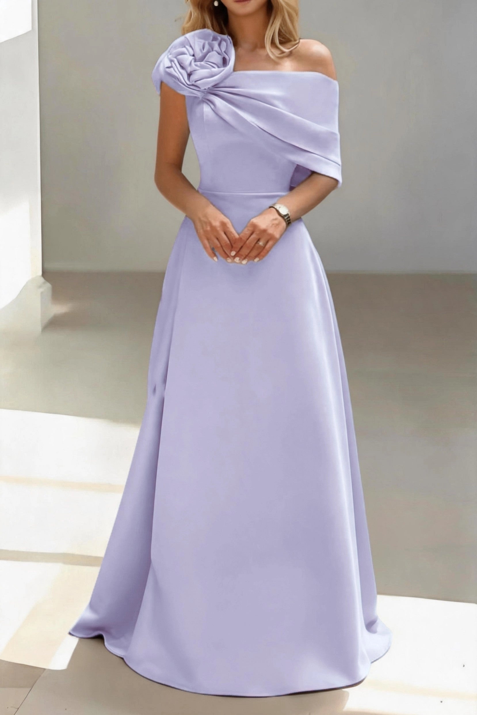 Luxury A-Line One Shoulder Sleeveless Zip Back Floor Length Mother Of The Bride Dress