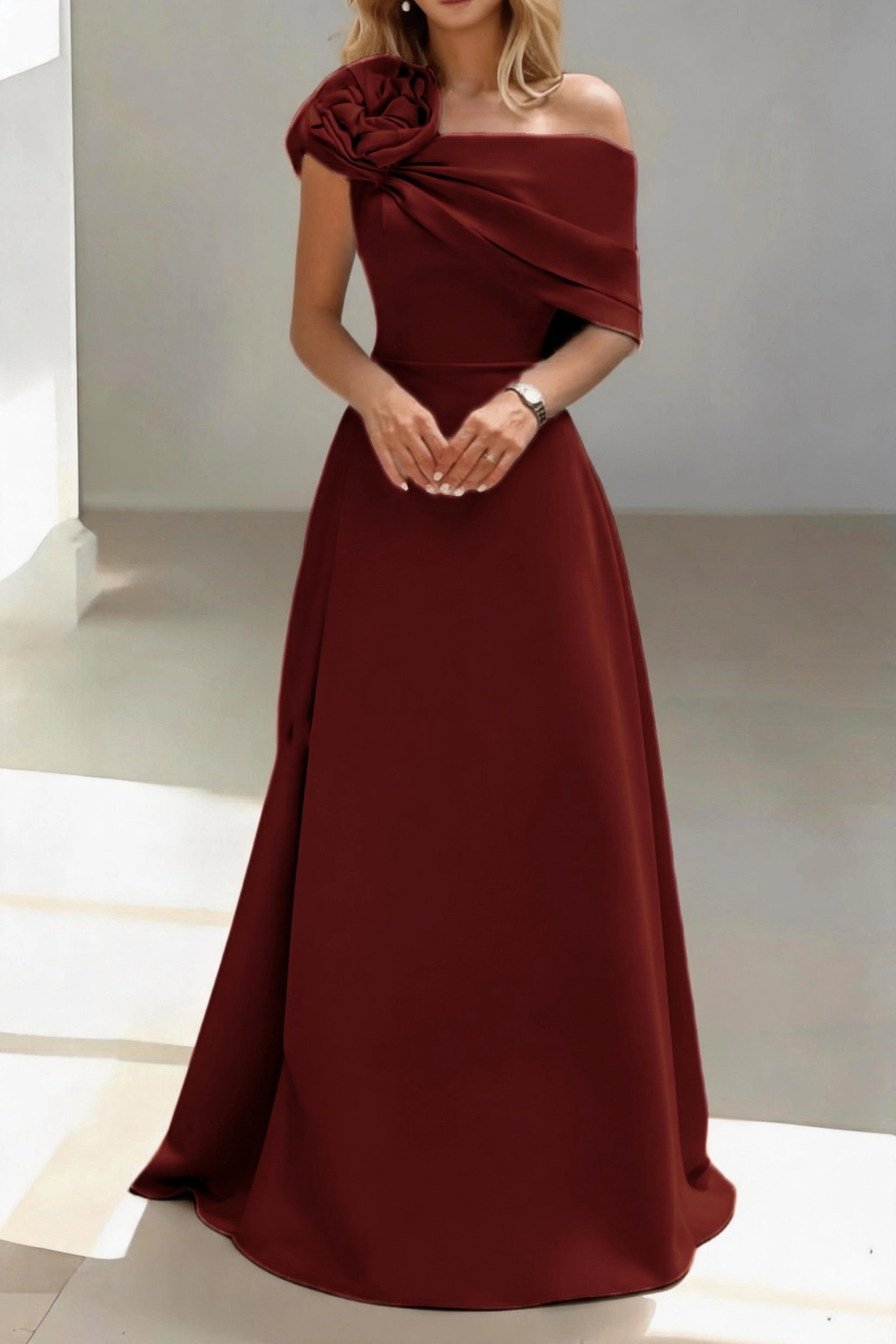 Luxury A-Line One Shoulder Sleeveless Zip Back Floor Length Mother Of The Bride Dress