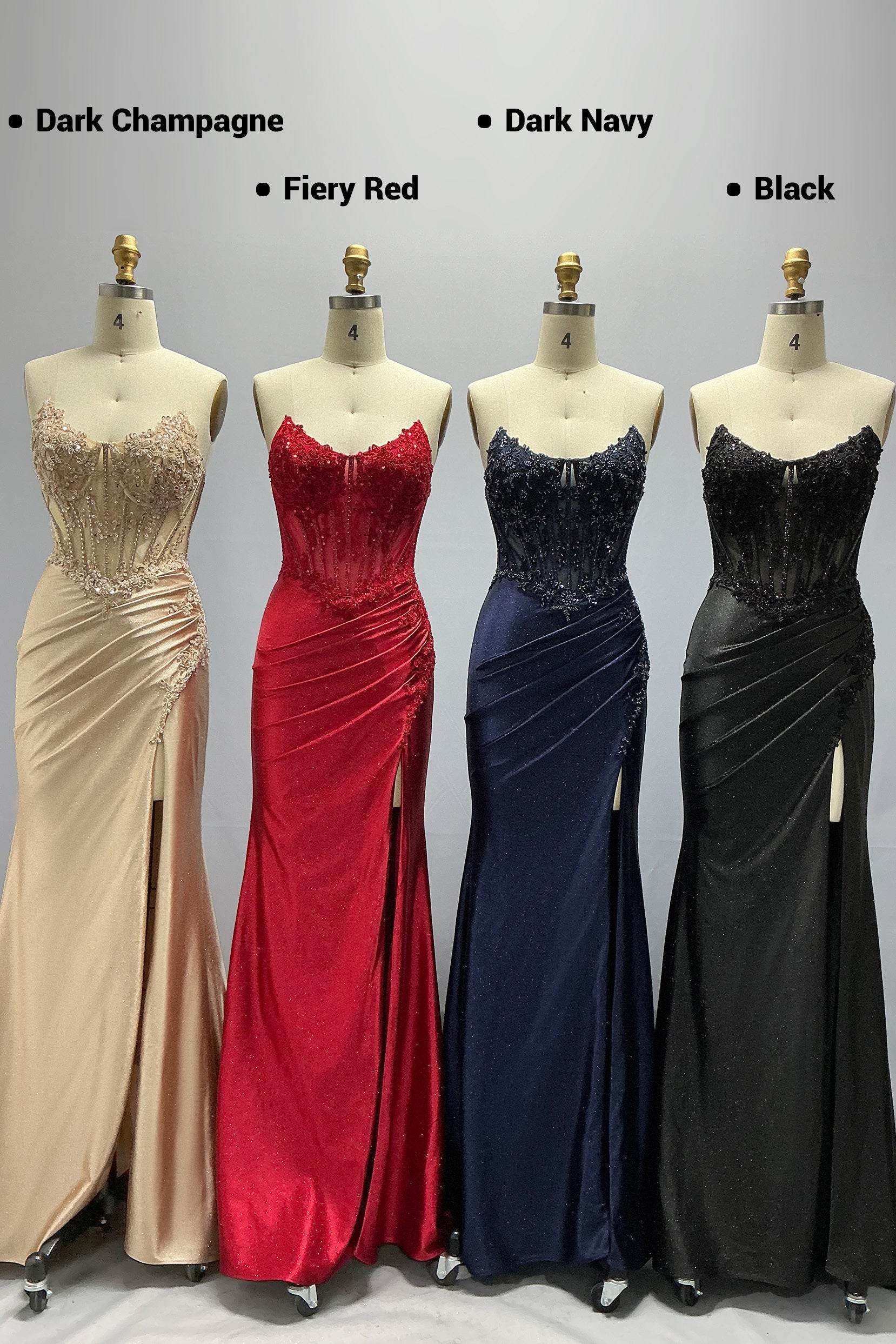 Sleek Sheath Strapless Satin Appliqué Sweep-Brush Train Evening Gown with Slit