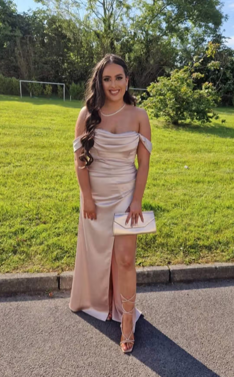 Elegant Satin Formal Dress Evening Gown Off Shoulder With High Thigh Slit