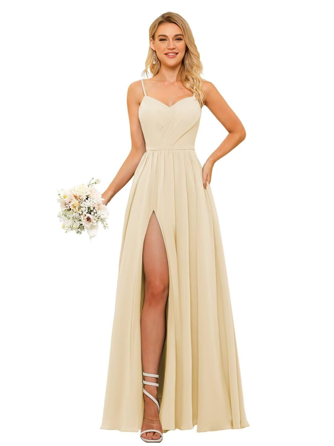 A Line/Princess Chiffon V Neckline Sleeveless Floor-Length Bridesmaid Dresses With Slit