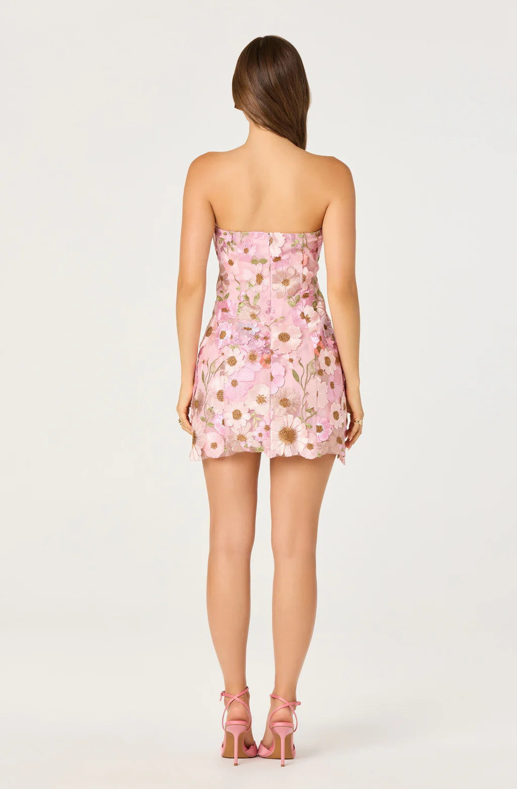 Charming A Line Strapless Mesh Short Floral Party Dress
