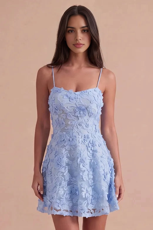Charming A‑Line Sweetheart Spaghetti‑Strap Low‑Back Short Homecoming Dress