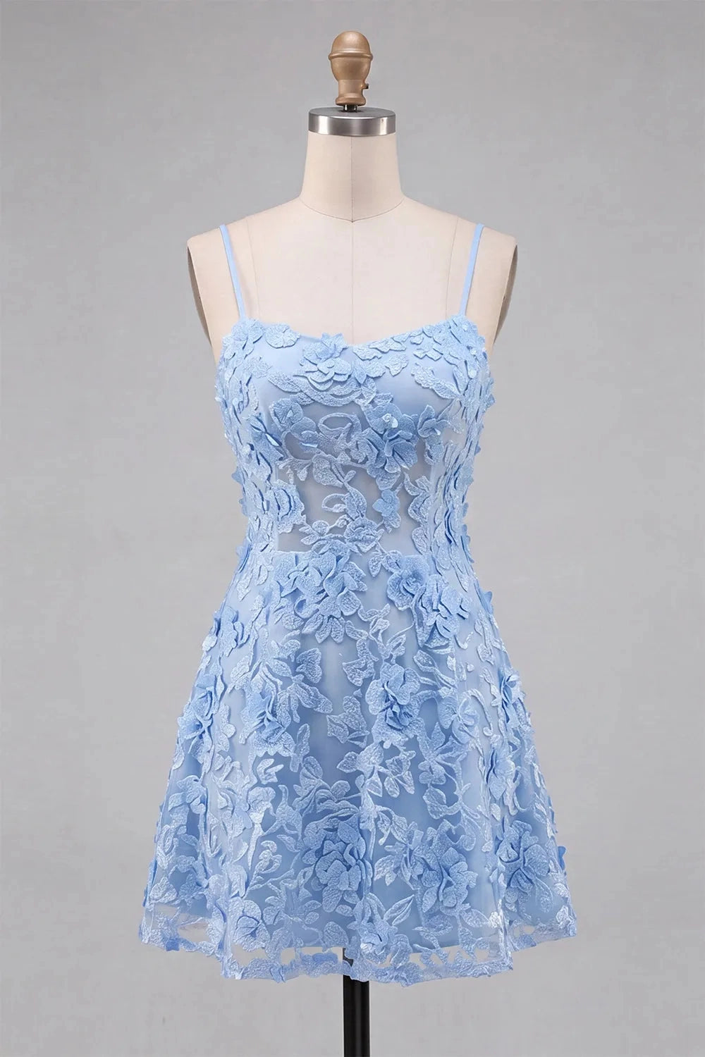Charming A‑Line Sweetheart Spaghetti‑Strap Low‑Back Short Homecoming Dress