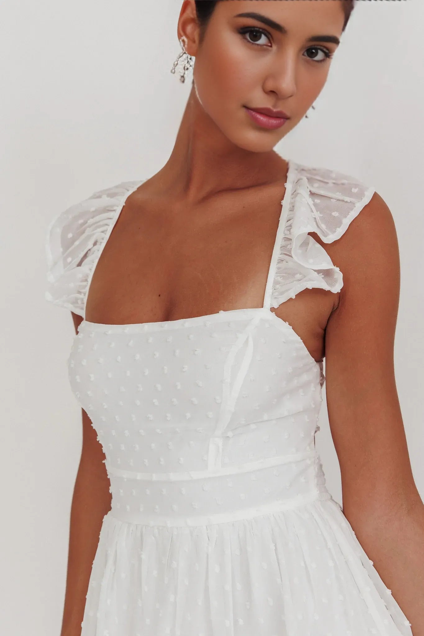Charming Tiered Square Neck Ruffle Sleeve Swiss Dot Homecoming Dress
