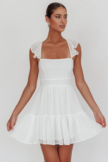 Charming Tiered Square Neck Ruffle Sleeve Swiss Dot Homecoming Dress