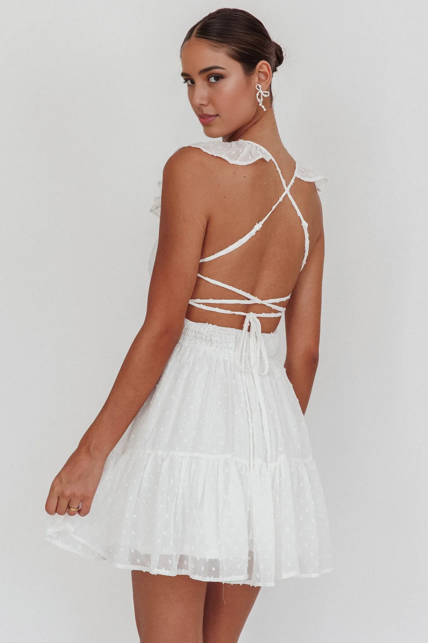 Charming Tiered Square Neck Ruffle Sleeve Swiss Dot Homecoming Dress