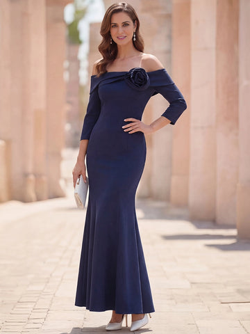 Vedress Navy Off‑Shoulder 3D Flower Mermaid Mother Dress Front View