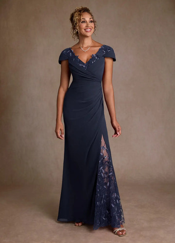 Elegant Sheath V Neck Chiffon Maxi Dress Sequin Lace Mother of the Bride Dress