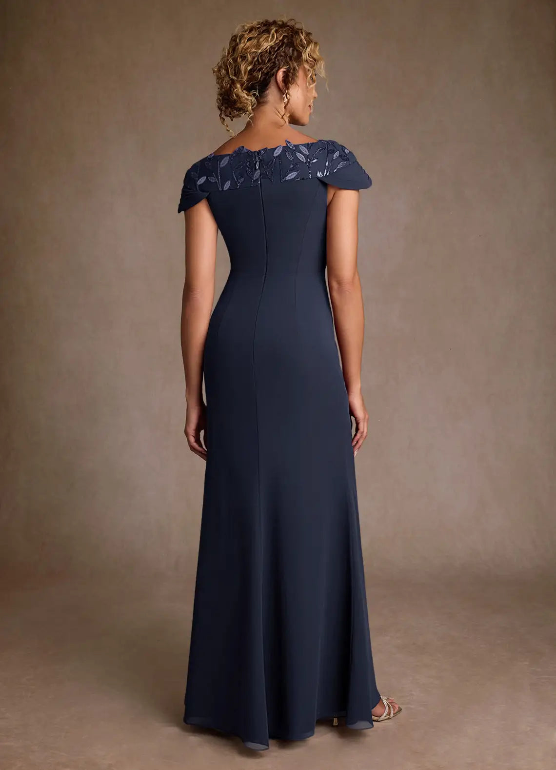 Elegant Sheath V Neck Chiffon Maxi Dress Sequin Lace Mother of the Bride Dress