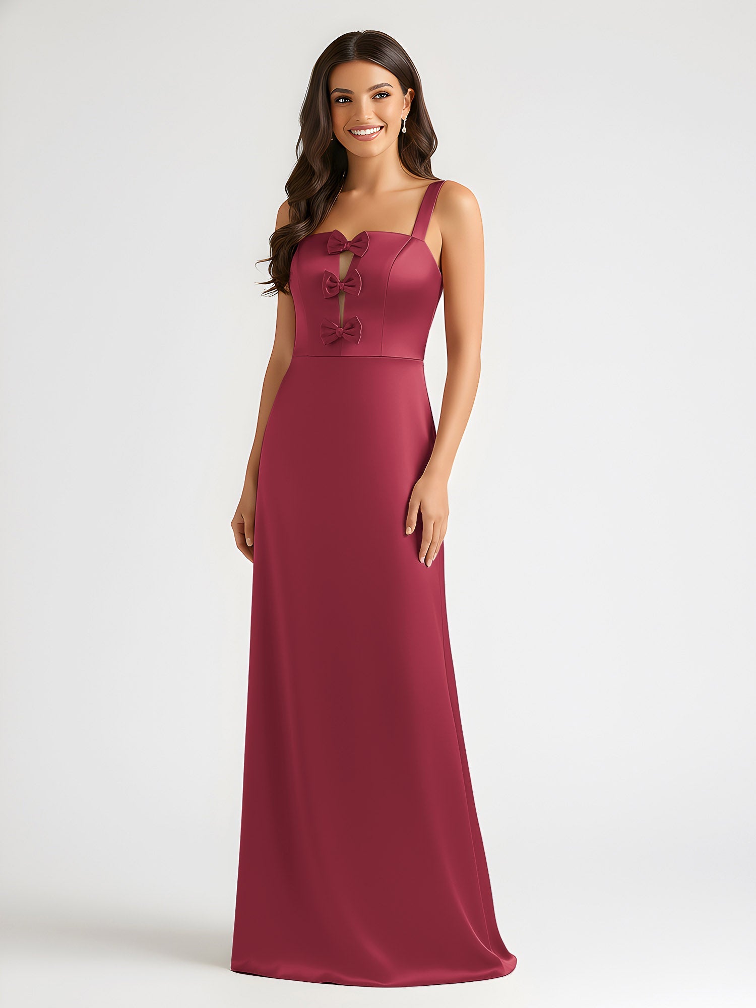 Vestidos de fiesta de graduación de satén, vestido largo formal, cuello cuadrado asimétrico con detalle de lazo, para invitadas de boda y ocasiones especiales