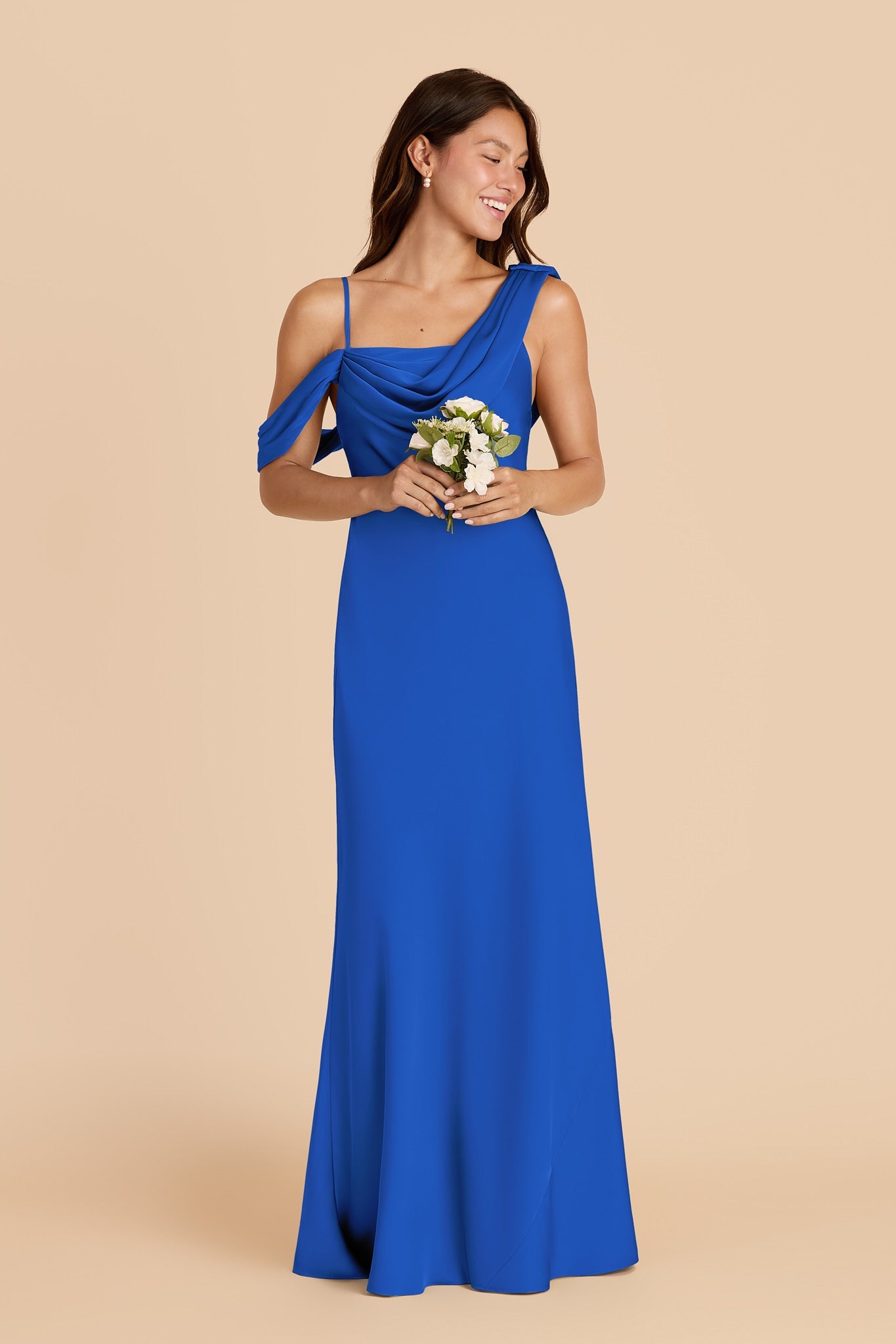 Women's Asymmetrical One-Shoulder Satin Maxi Dress with Draped Bodice Formal Evening Gown