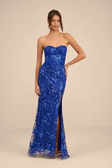 Glamorous Mermaid Maxi Dress Strapless Open Back Sequin Tulle Floor-Length Prom Dress