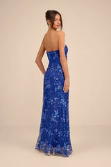 Glamorous Mermaid Maxi Dress Strapless Open Back Sequin Tulle Floor-Length Prom Dress