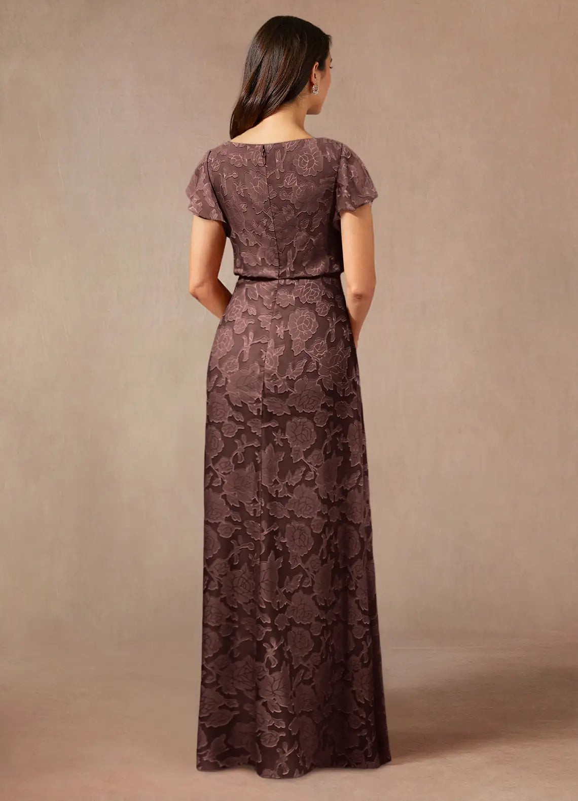 A-Line Boat Neck Chiffon Mother of the Bride Dress Flutter Sleeve Maxi Dress