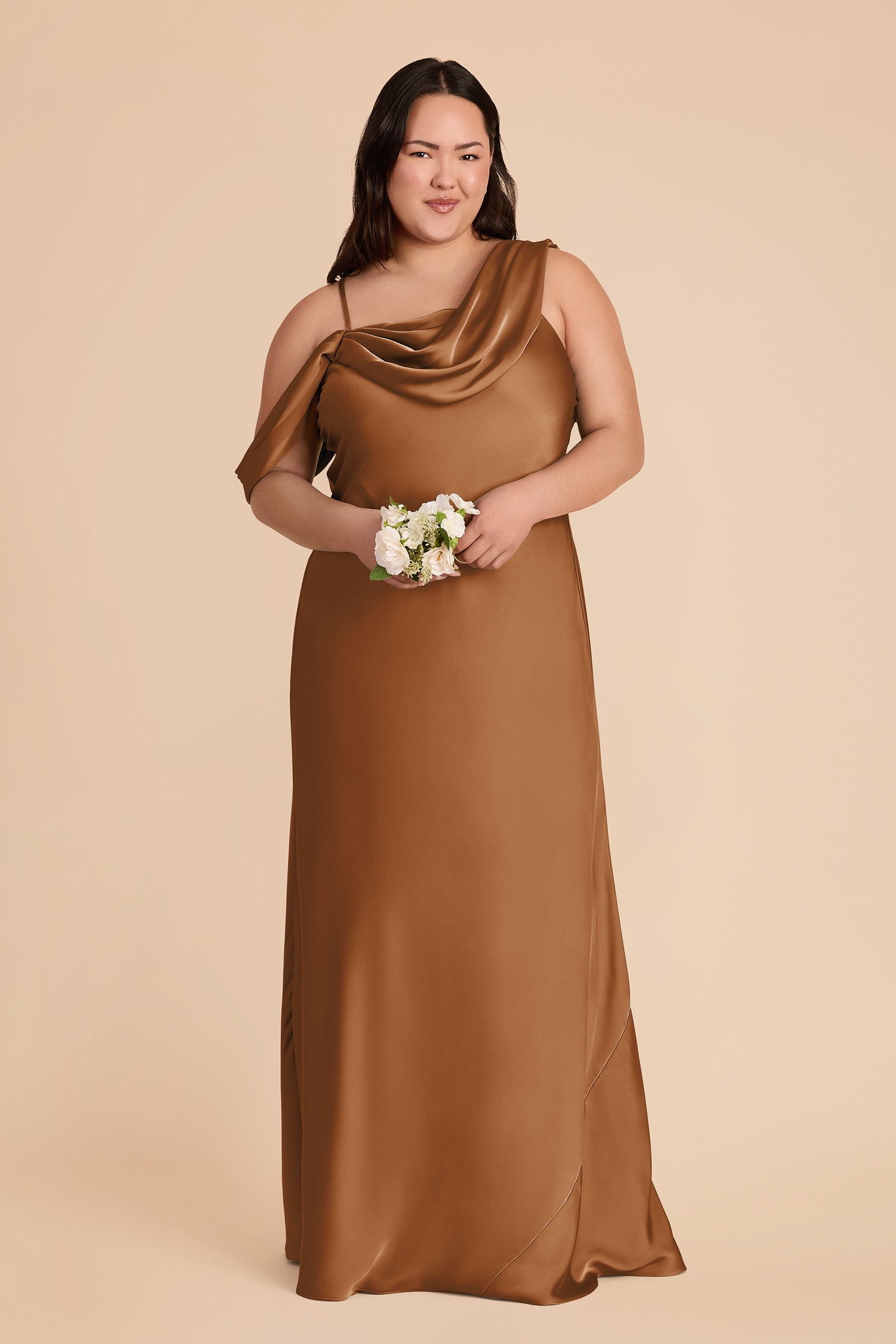 Women's Asymmetrical One-Shoulder Satin Maxi Dress with Draped Bodice Formal Evening Gown