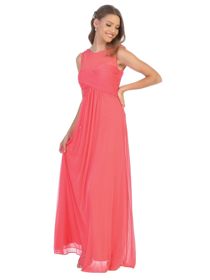 Women's Chiffon Long Sleeveless Illusion Neck Maxi Dress Long Formal Bridesmaids Dress