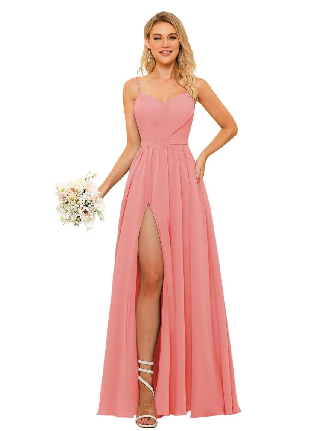A Line/Princess Chiffon V Neckline Sleeveless Floor-Length Bridesmaid Dresses With Slit