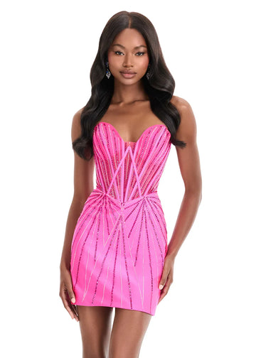 Corset Strapless Sleeveless Beaded Mini Bodycon Homecoming Dress