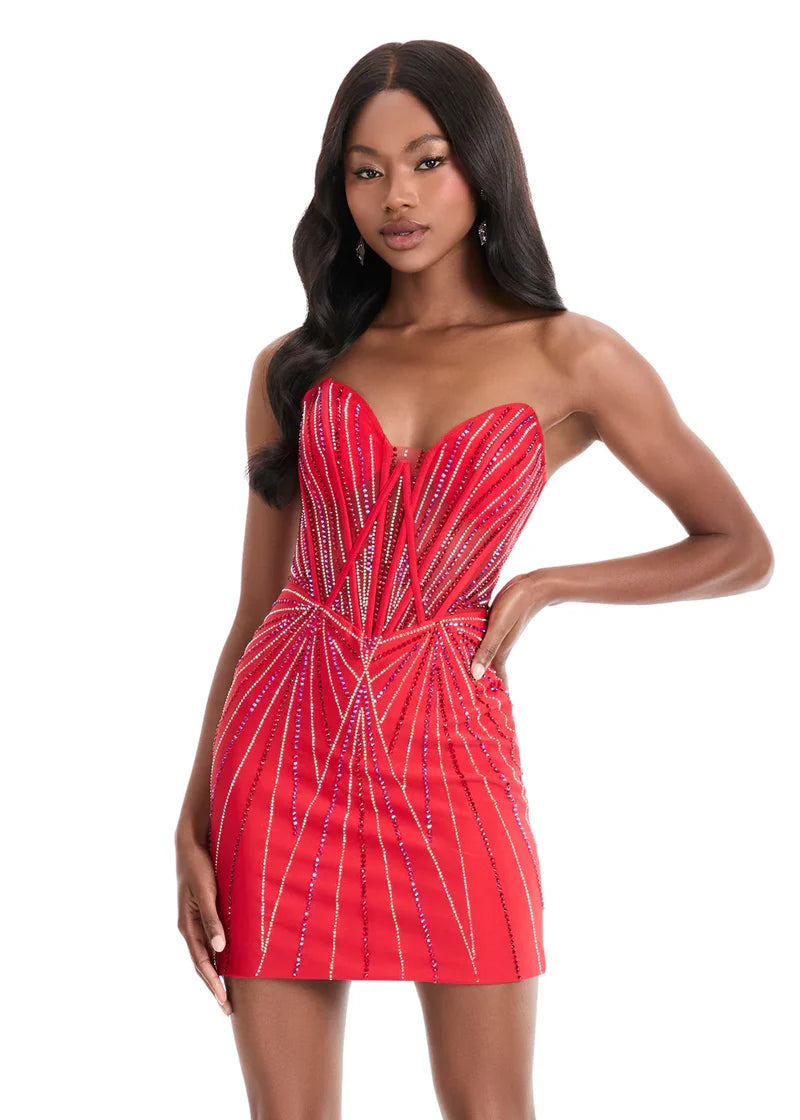 Corset Strapless Sleeveless Beaded Mini Bodycon Homecoming Dress
